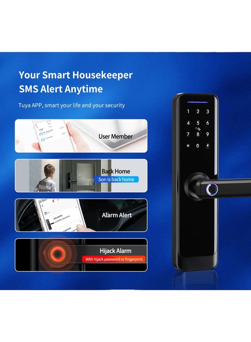 يان تي قفل باب ذكي من تويا (Tuya) واي فاي مع هيكل 4585 - بصمة الإصبع، بطاقة IC، كلمة مرور ومفتاح طوارئ - فتح عن بعد عبر التطبيق - Image 4