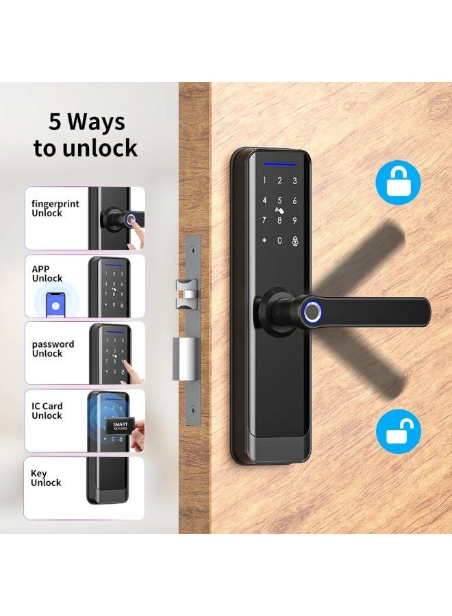 يان تي قفل باب ذكي من تويا (Tuya) واي فاي مع هيكل 4585 - بصمة الإصبع، بطاقة IC، كلمة مرور ومفتاح طوارئ - فتح عن بعد عبر التطبيق - Image 2