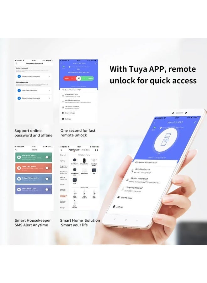 يان تي قفل باب ذكي من تويا (Tuya) واي فاي مع هيكل 4585 - بصمة الإصبع، بطاقة IC، كلمة مرور ومفتاح طوارئ - فتح عن بعد عبر التطبيق - Image 3