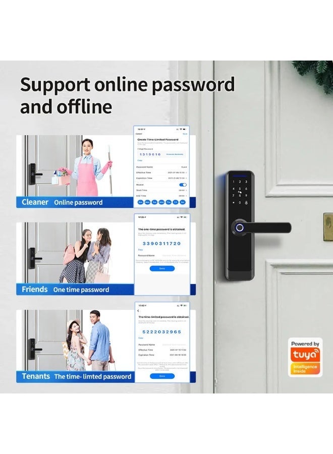 يان تي قفل باب ذكي من تويا (Tuya) واي فاي مع هيكل 4585 - بصمة الإصبع، بطاقة IC، كلمة مرور ومفتاح طوارئ - فتح عن بعد عبر التطبيق - Image 5