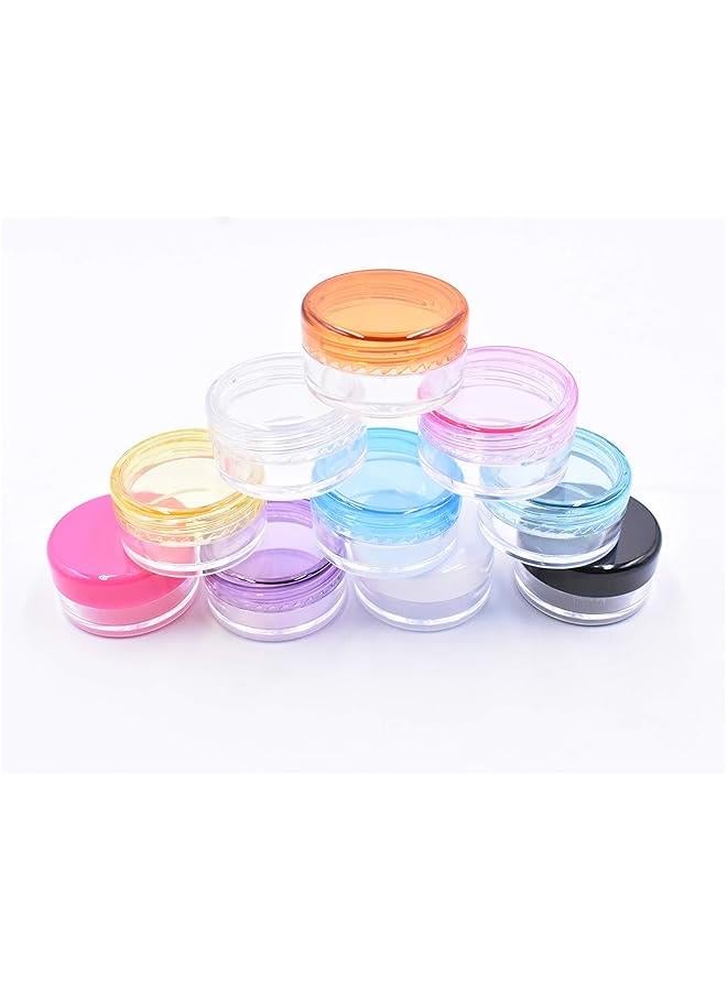 10 pack of 5 Gram Empty Cosmetic Containers, Round Cosmetic Sample Pots Jars Makeup Containers With Multi Color Top Lids Plastic Sample Eye Shadow, Nails, Powder, Gems, Jewelry, Cream 