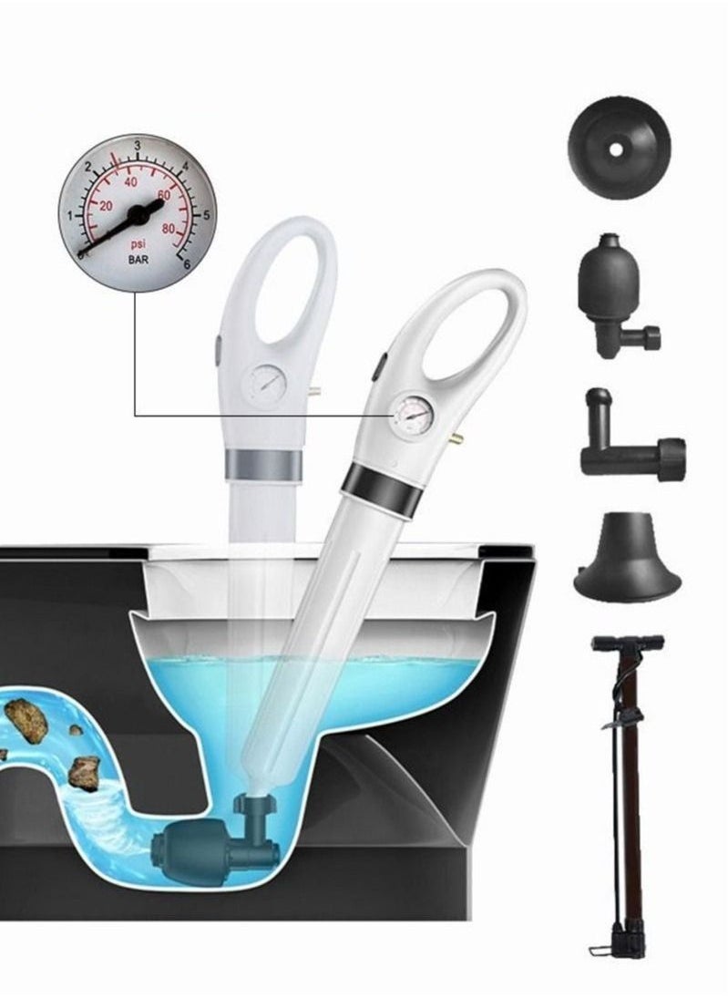 Generic - Toilet Plunger with Real-Time Barometer  Air Drain Blaster Kit  Clog Remover with Replaceable Heads  High Pressure Air Toilet Unclogger Plumbing Tools for Shower Sink Bathtub Clogged Pipe - Image 1