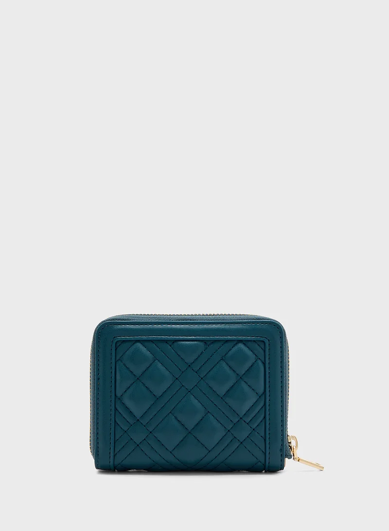 Love Moschino Logo Detailed Quilted Zip Over Wallet