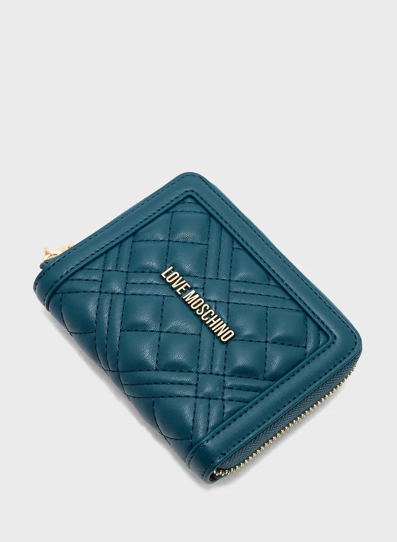 Love Moschino Logo Detailed Quilted Zip Over Wallet