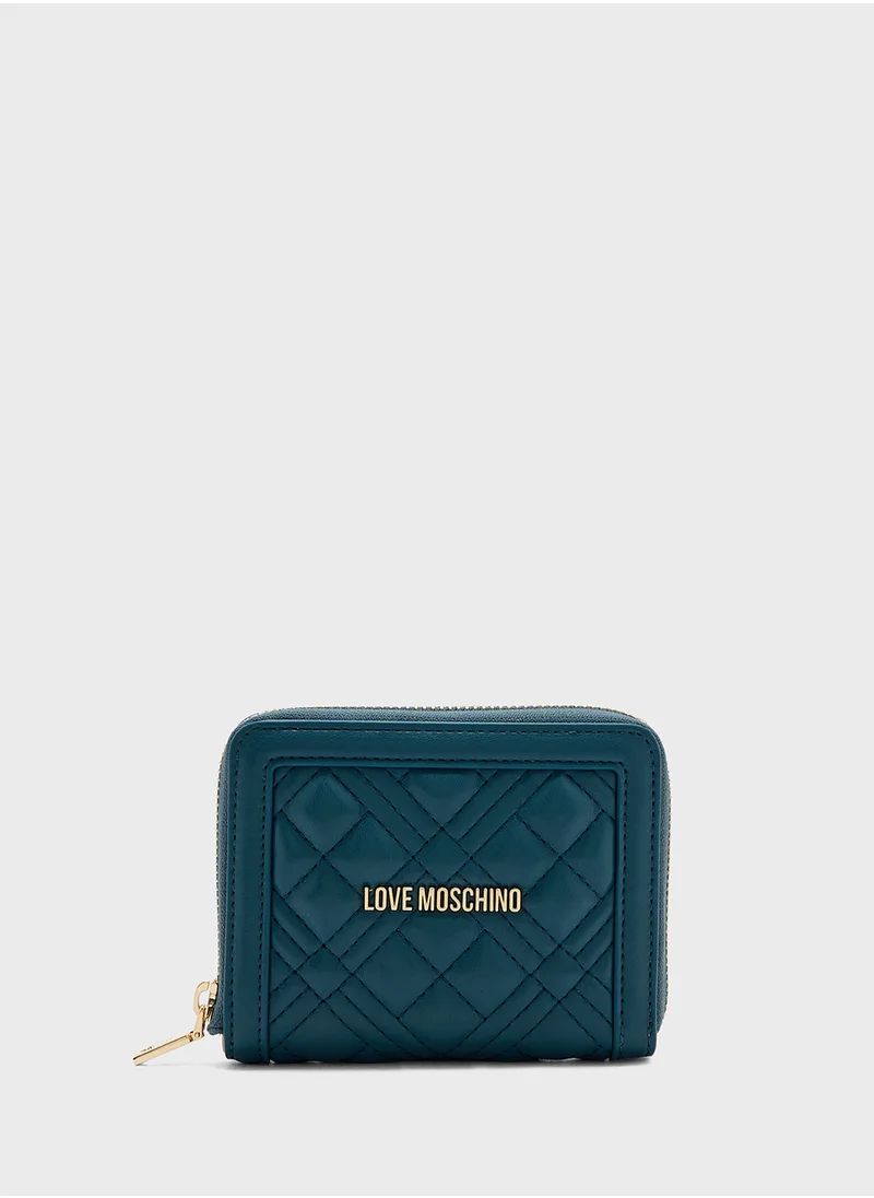 لوف موسكينو Logo Detailed Quilted Zip Over Wallet