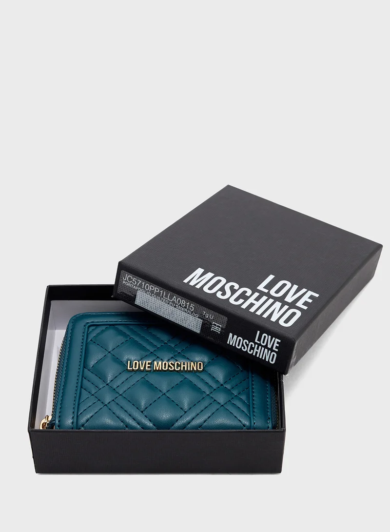Love Moschino Logo Detailed Quilted Zip Over Wallet