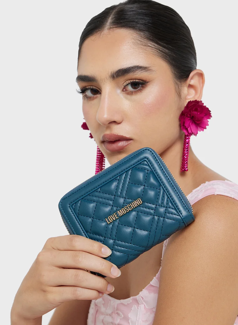 Love Moschino Logo Detailed Quilted Zip Over Wallet