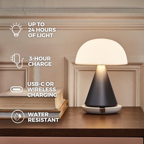 Lexon Mina L Mushroom Lamp - 9 LED Color Table Lamp for Bedrooms, Living Room & Office - Cordless, Rechargeable with 24h Light & Dimmer, Aluminum, Large - Dark Red - Image 4