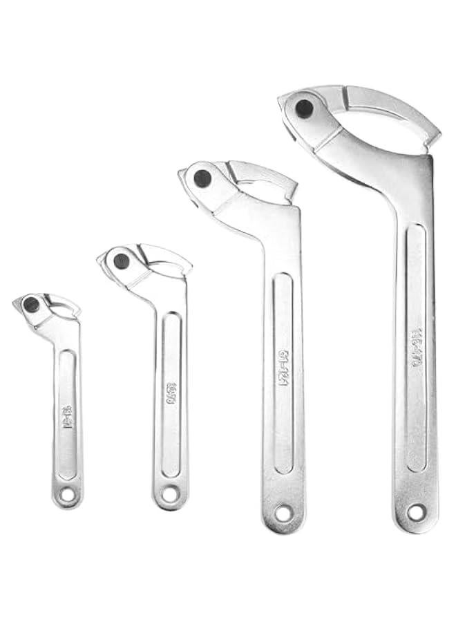 Spanner Wrench 4-Piece Set, High-Carbon Steel Adjustable Round & Square Head, Multi-size Heat-resistant Tool for Machinery, Automotive & Equipment Maintenance