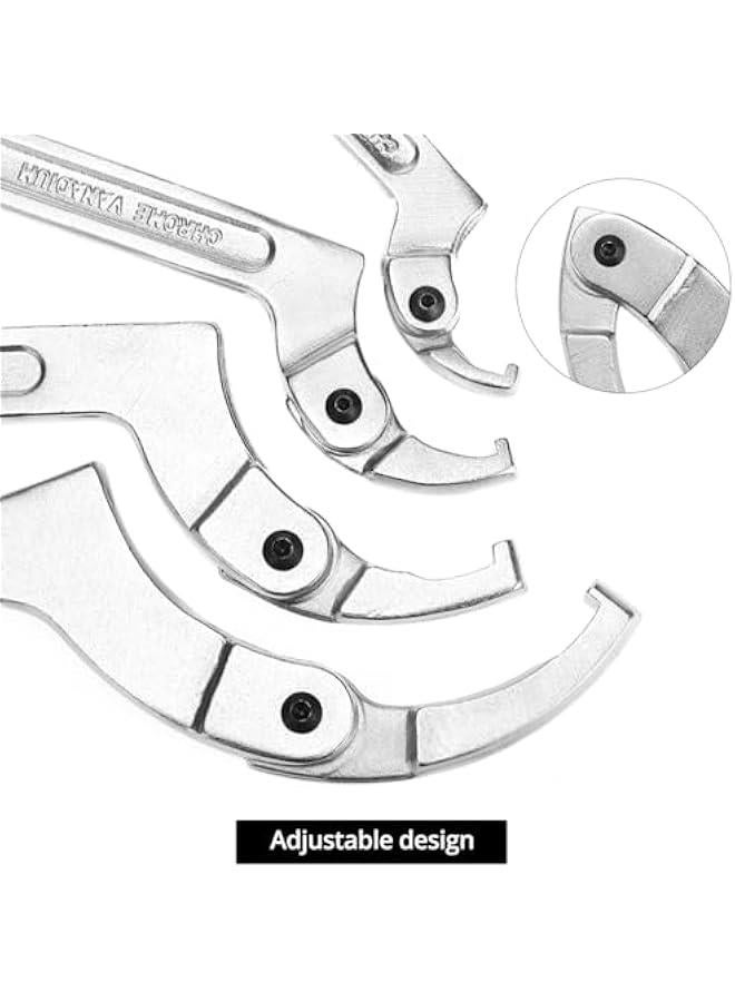 Spanner Wrench 4-Piece Set, High-Carbon Steel Adjustable Round & Square Head, Multi-size Heat-resistant Tool for Machinery, Automotive & Equipment Maintenance