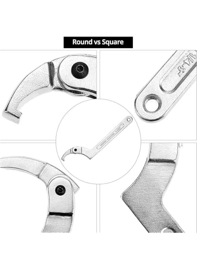 Spanner Wrench 4-Piece Set, High-Carbon Steel Adjustable Round & Square Head, Multi-size Heat-resistant Tool for Machinery, Automotive & Equipment Maintenance