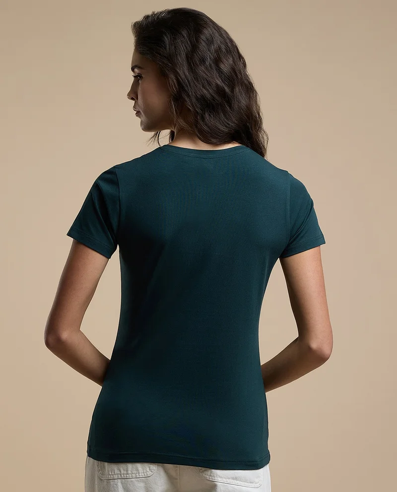 أر أند بي Solid T-Shirt With V-Neck And Short Sleeves