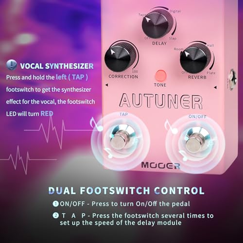 MOOER Autuner Vocal Effects Processor Voice Pedal Pitch Correction Reverb Delay Guitar Vocal Stompbox Microphone Amplifier for Guitarist Recording Live Performance Singing Streaming (MVP1) - Image 2