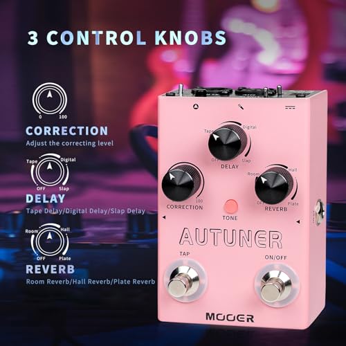 MOOER Autuner Vocal Effects Processor Voice Pedal Pitch Correction Reverb Delay Guitar Vocal Stompbox Microphone Amplifier for Guitarist Recording Live Performance Singing Streaming (MVP1) - Image 4