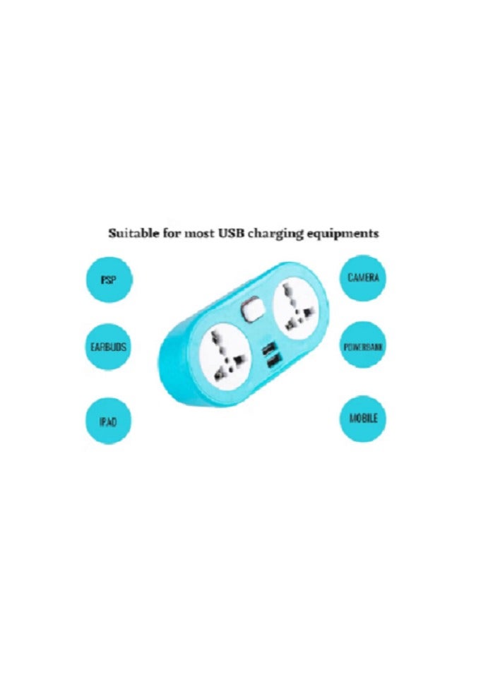 Power Socket, 2 USB Charger Converter Sockets, 2 Power Outlets, 10 Amp, Blue, Easy to Use and Economical for Use in Apartments, Factories and Workshops - Image 3