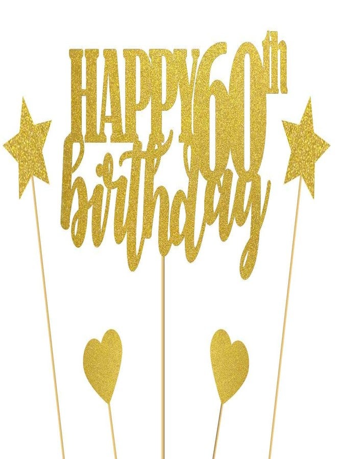 SVM CRAFT® Happy 60th Birthday Cake Topper Gold Glitter,Hello 60, Cheers to 60 Years,60 & Fabulous Party Decoration - Image 1