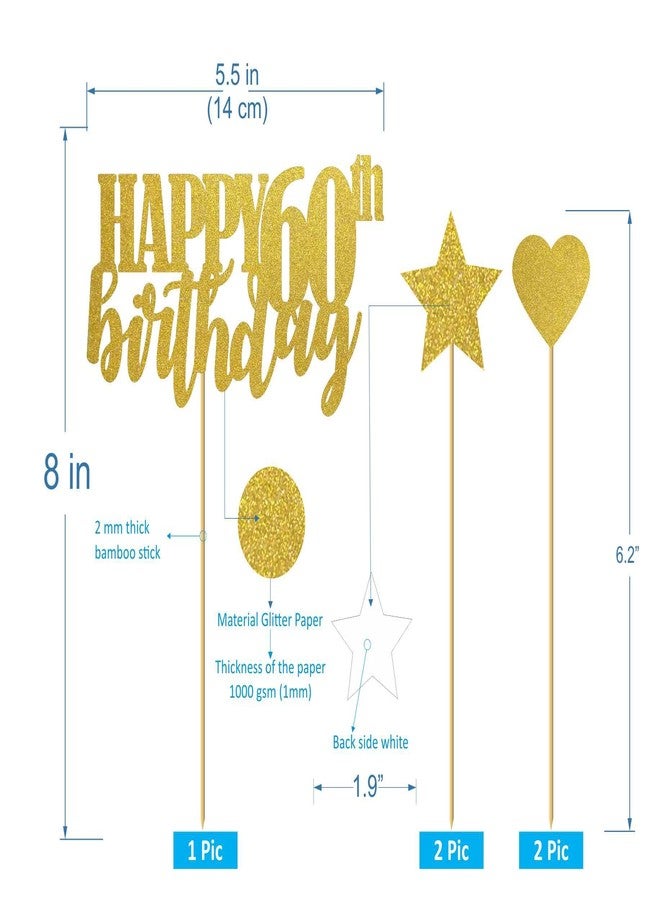 SVM CRAFT® Happy 60th Birthday Cake Topper Gold Glitter,Hello 60, Cheers to 60 Years,60 & Fabulous Party Decoration - Image 3