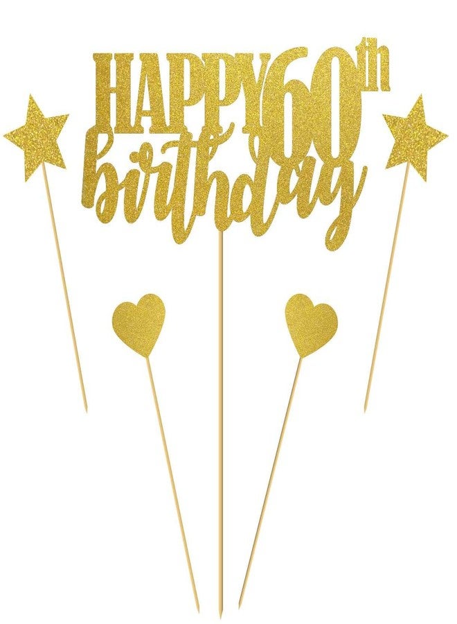 SVM CRAFT® Happy 60th Birthday Cake Topper Gold Glitter,Hello 60, Cheers to 60 Years,60 & Fabulous Party Decoration - Image 2