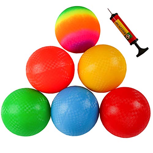 Ogrmar 6PCS 85 Inch Playground Balls Dodgeballs with 1 Hand Pump for Kids and Adults Dodge Ball Kickball Handball Camps Picnic and Schoolyard Games - Image 1