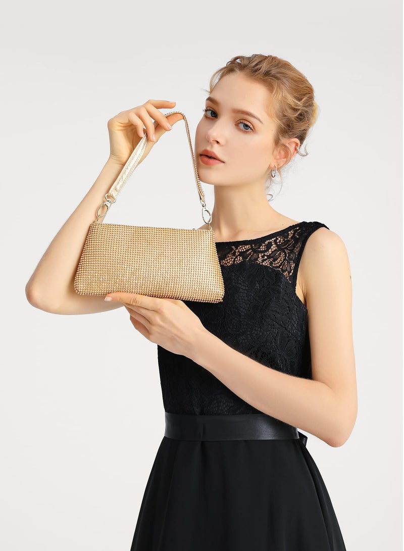 SYOSI SYOSI Crystal Evening Clutch Bag for Women, Glitter Rhinestone Purse Sparkly Clutches for Prom Wedding Party (Gold) - Image 5