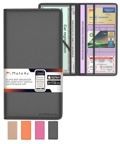 MOTO4X Premium Leather with Magnetic Shut Car Registration and Insurance Card Holder Glove Box Organizer for License Cards Documents a Car Wallet for All Vehicle Needs and Car Accessories Black - Image 1