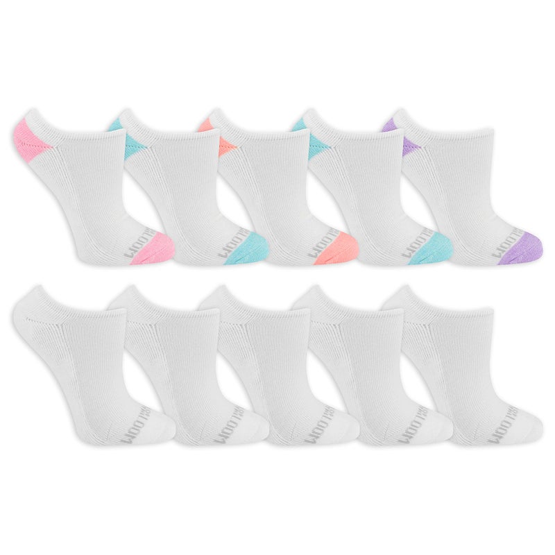 Fruit of the Loom Women's Everyday Soft Cushioned No Show Socks (Multi Pack), White Assorted (10 Pack), 4-10 - Image 1