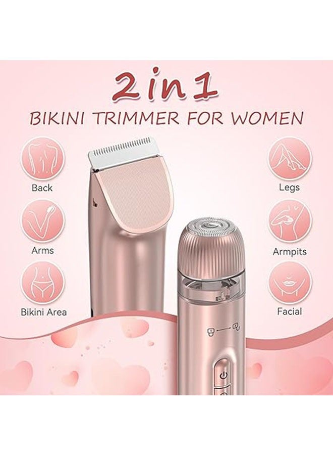 Sthxyfaith Bikini Trimmer for Women - 2 in 1 Electric Body Hair Trimmer for Silk Skin,Cordless Body Shaver for Trip,IPX7 Waterproof&Easy Cleaning, Replaceable Ceramic Blade Heads, USB Recharge Dock - Image 2