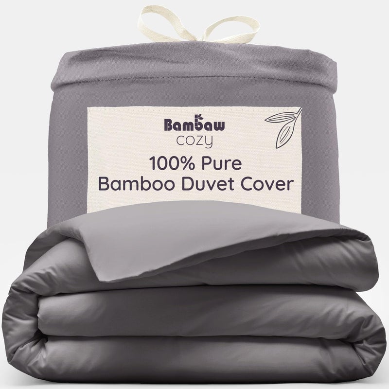Bambaw Bamboo Single Duvet Cover 135x200 cm Cool Bedding 100 Bamboo Bed Sheets SkinFriendly Natural Bedding Cool Sheets for Summer AntiSweating Single Bed Duvet Cover 135x200 cm Dark Grey