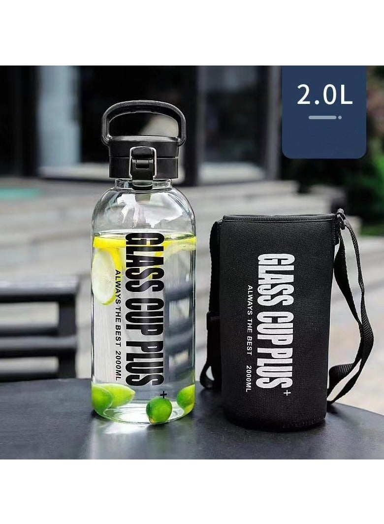 MIXDE 2000ML Portable Glass Drinking Bottle With Handle And Protection Sleeve - Image 1