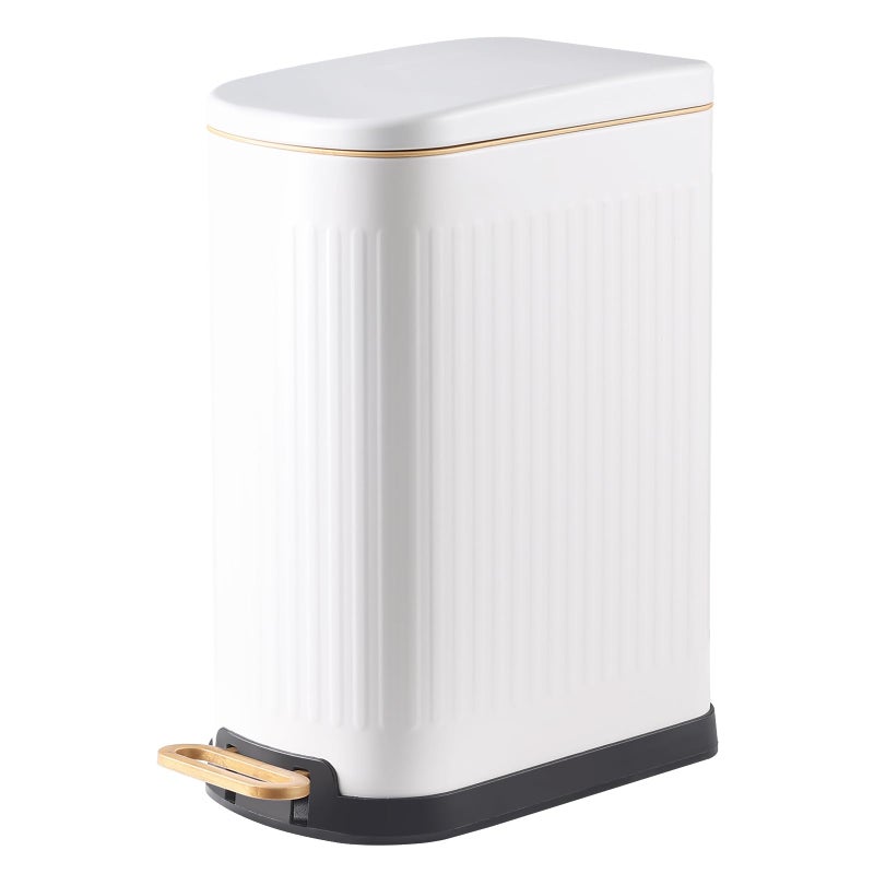 SYNCVIBE Slim Bathroom Trash Can with Soft Close Lid Stainless Steel Garbage Can Step Trash Bin with Removable Inner Bucket for Bedroom, Office, Kitchen (Matt White, 3.5 Gallons) - Image 1