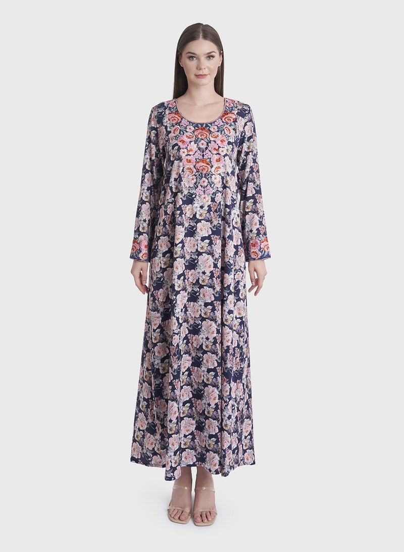 KASHKHA Digital Flower Print Mukhawar Stonework Jalabiya - Image 2