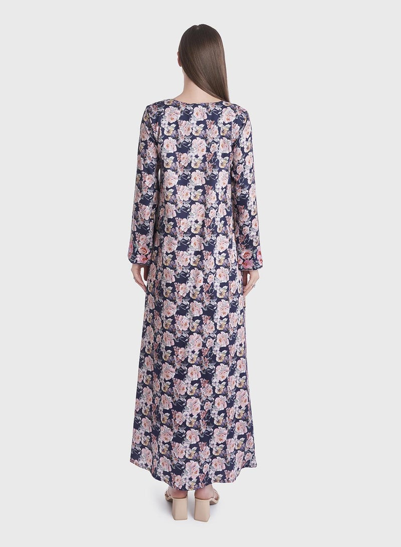 KASHKHA Digital Flower Print Mukhawar Stonework Jalabiya - Image 4