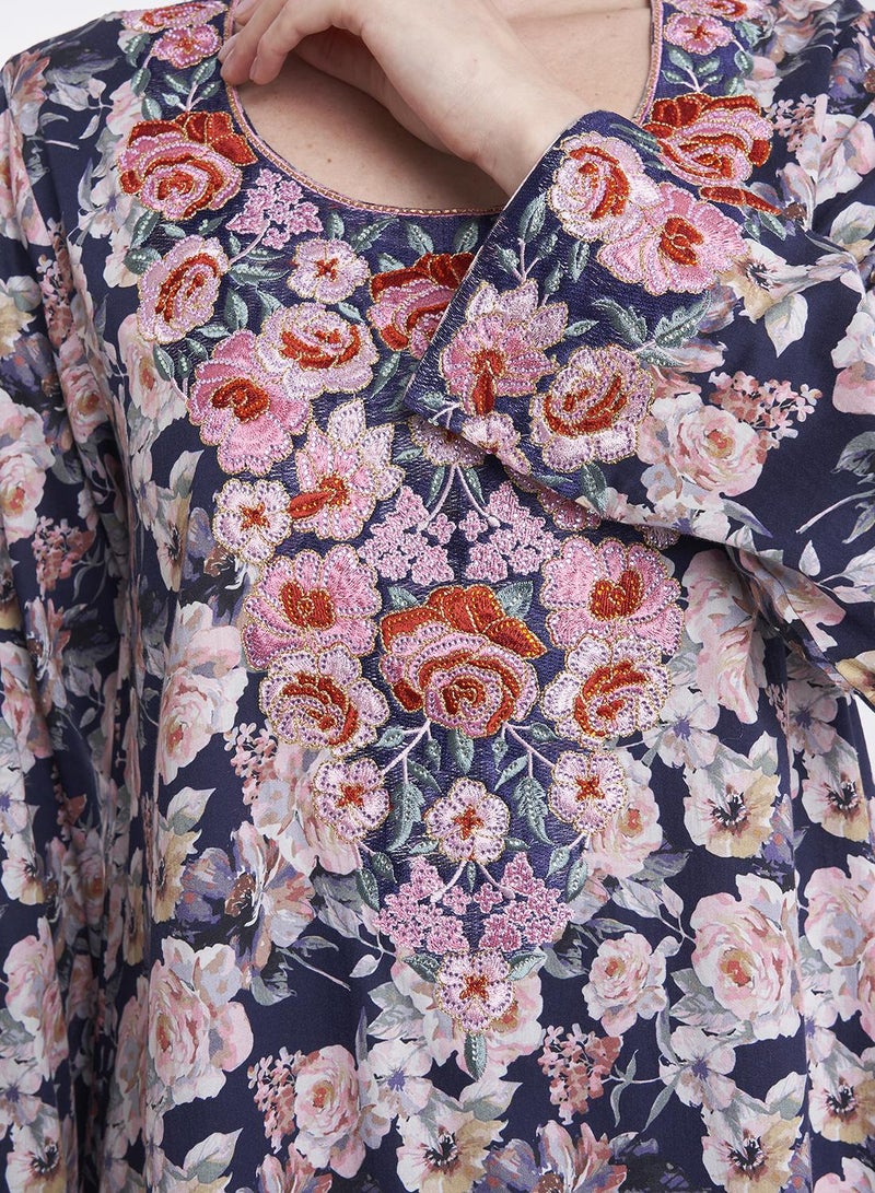 KASHKHA Digital Flower Print Mukhawar Stonework Jalabiya - Image 5