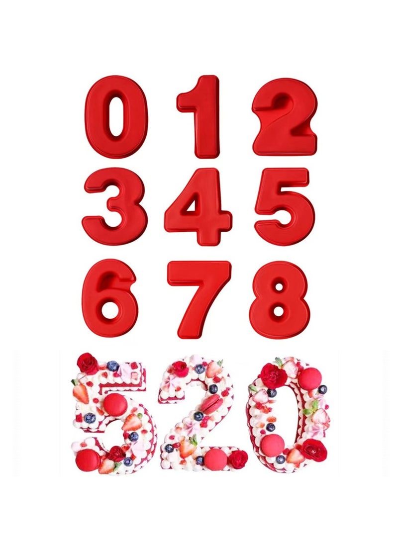 Generic 10 Inch 9 pieces Large Size Silicone Cookie Number Molds Fondant Cake Decoration Tools Number Cake Molds DIY Cake Tool Baking Tool  - Image 1
