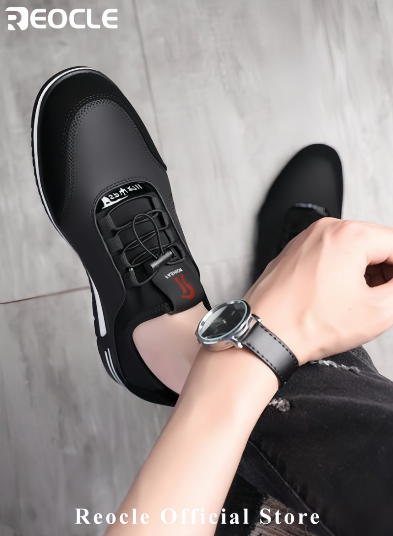 ريوكل أحذية رجالية عصرية أحذية كاجوال للرجال بنمط بريطاني بسيط ونعال ناعمة أحذية رياضية برباط تهوية وقاعدة مقاومة للانزلاق أحذية تنس رجالية - Image 2