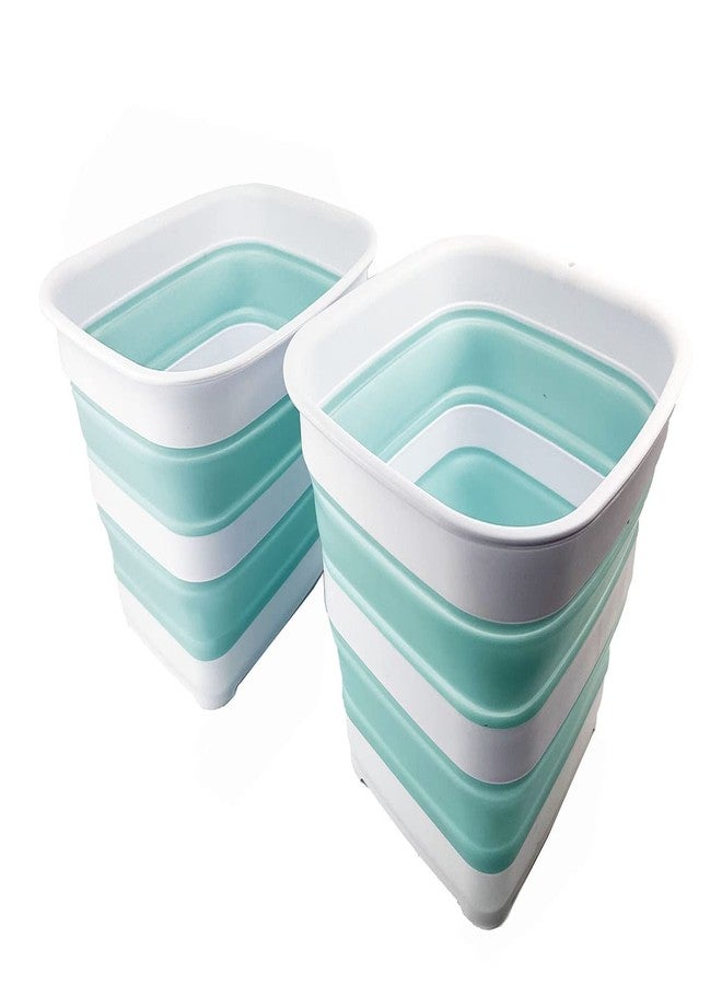 SAMMART 15L (3.9 gallons) Collapsible Plastic Washing Tub - Foldable Washtub - Portable Washing Basin - Space Saving Easy Storage (White/Lake Green (Set of 2)) - Image 1