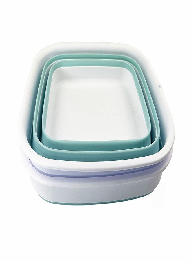 SAMMART 15L (3.9 gallons) Collapsible Plastic Washing Tub - Foldable Washtub - Portable Washing Basin - Space Saving Easy Storage (White/Lake Green (Set of 2)) - Image 3