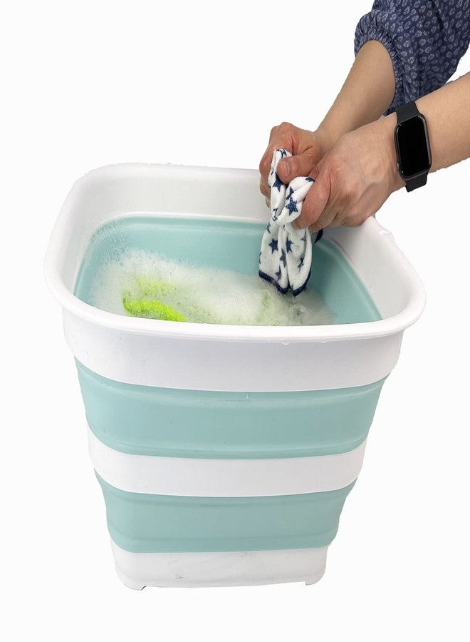 SAMMART 15L (3.9 gallons) Collapsible Plastic Washing Tub - Foldable Washtub - Portable Washing Basin - Space Saving Easy Storage (White/Lake Green (Set of 2)) - Image 5