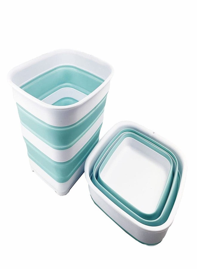 SAMMART 15L (3.9 gallons) Collapsible Plastic Washing Tub - Foldable Washtub - Portable Washing Basin - Space Saving Easy Storage (White/Lake Green (Set of 2)) - Image 2