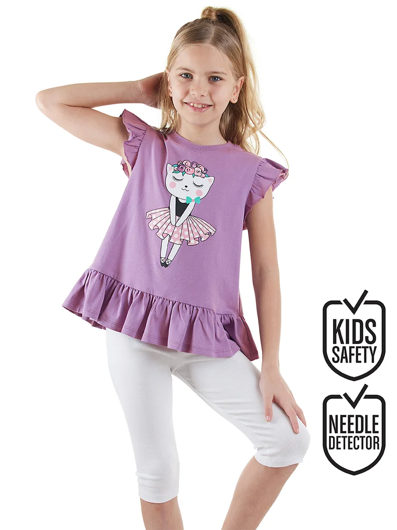 دينوكيدس طقم تي شيرت وسروال ضيق على شكل قطة باليرينا