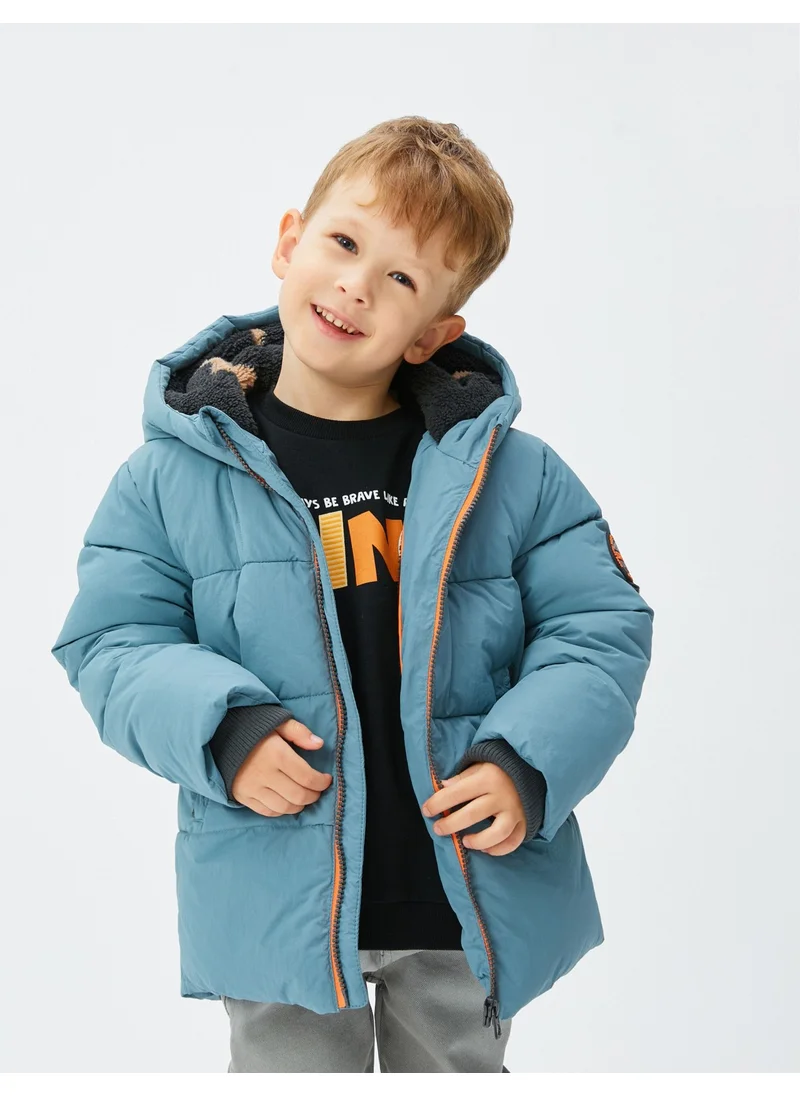 كوتون Hooded Puffer Coat Zippered Plush Lined