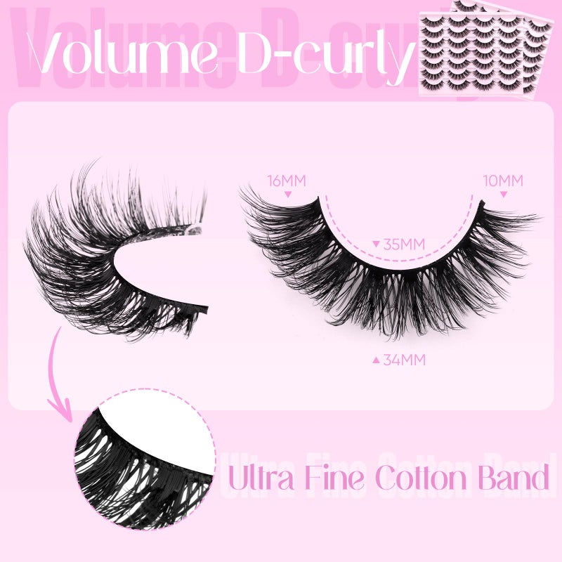 zanlufly False Eyelashes Russian Strip Lashes Cat Eye Lashes Volume False Lashes D-Curly Fake Lashes zanlufly Reusable 14 Pairs Lashes Pack - Image 2