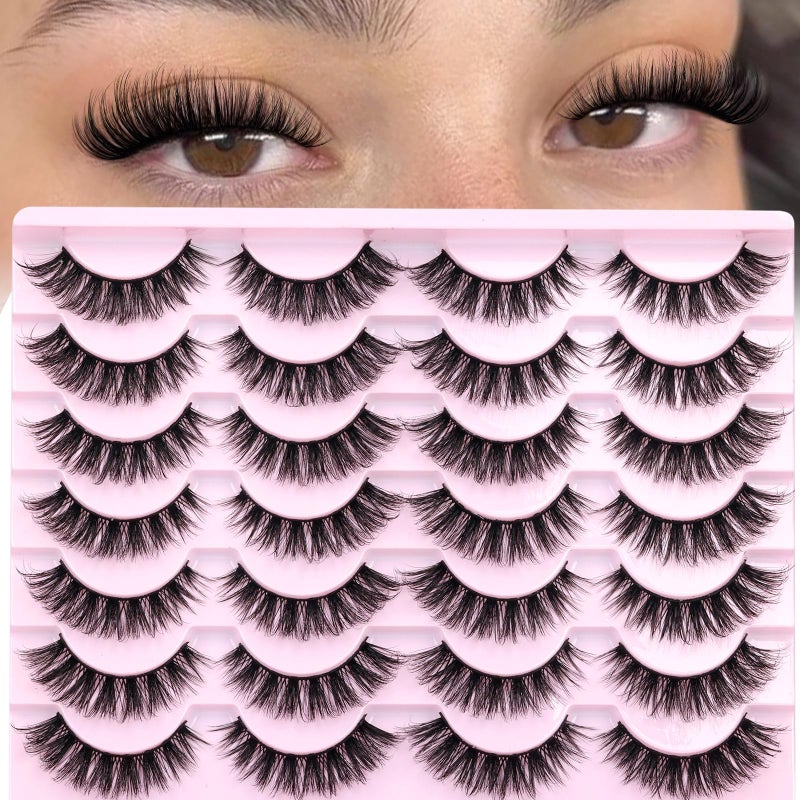 zanlufly False Eyelashes Russian Strip Lashes Cat Eye Lashes Volume False Lashes D-Curly Fake Lashes zanlufly Reusable 14 Pairs Lashes Pack - Image 1