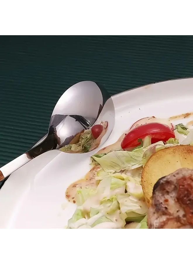 Silvery 8 Piece Stainless Steel Fork and Spoon Set With Wooden Handles - Image 5