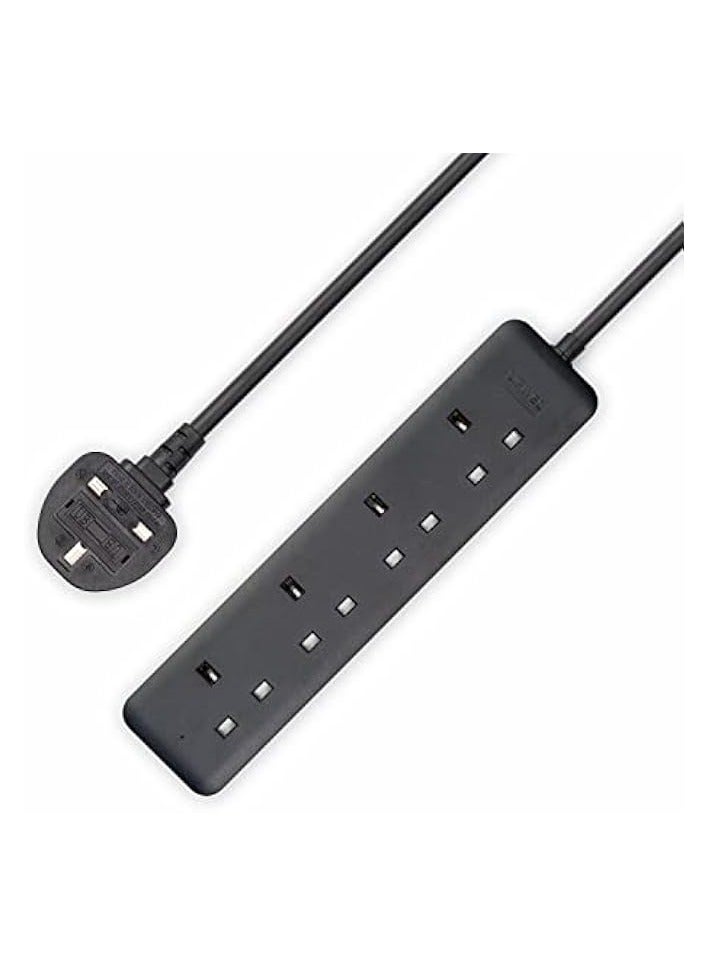 erorex Extension Board 3m Extension Lead Black 4 Way Heavy Duty Electrical Extension Socket with Indicator - Image 1