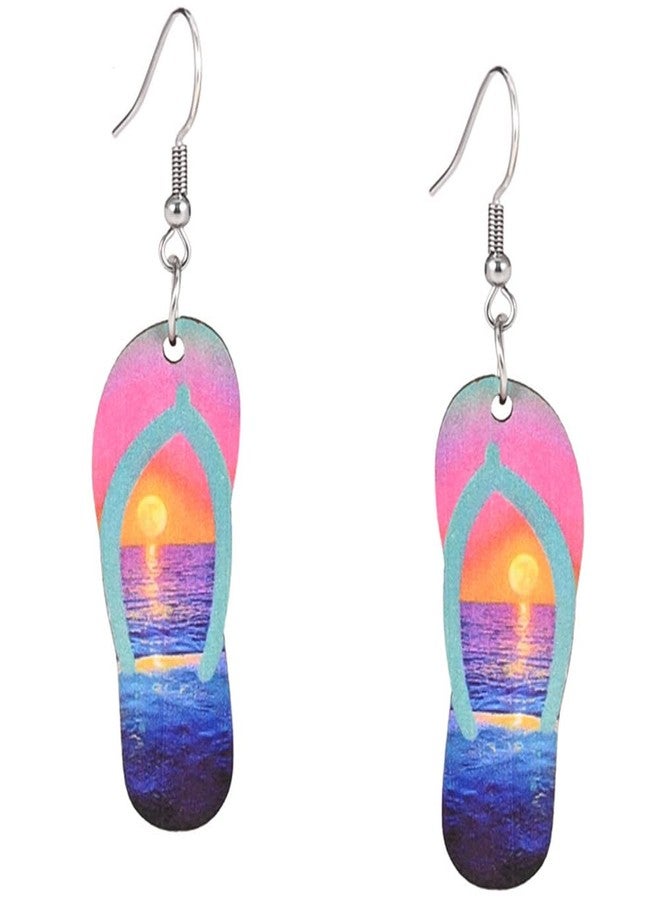 Mintolex Hawaiian Summer Earrings for Women Funny Double-sided Print Wooden Beach Earrings for Luau Beach Hula Party Vocation Lightweight Tropical Flip-flops Shaped Holiday Drop Dangle Earrings Jewelry Gifts, Pink - Image 1