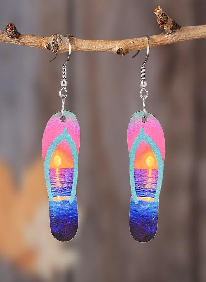 Mintolex Hawaiian Summer Earrings for Women Funny Double-sided Print Wooden Beach Earrings for Luau Beach Hula Party Vocation Lightweight Tropical Flip-flops Shaped Holiday Drop Dangle Earrings Jewelry Gifts, Pink - Image 2
