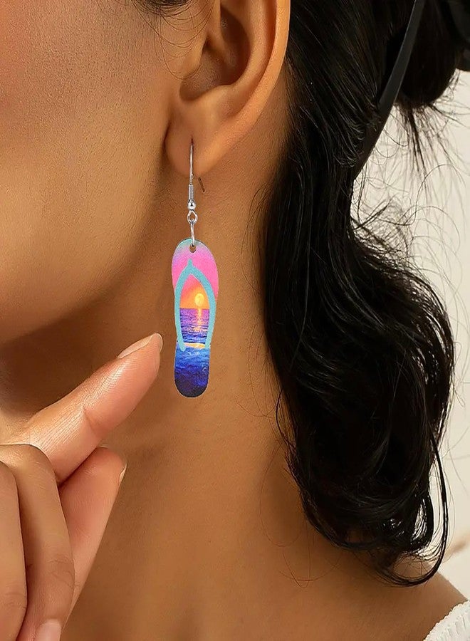 Mintolex Hawaiian Summer Earrings for Women Funny Double-sided Print Wooden Beach Earrings for Luau Beach Hula Party Vocation Lightweight Tropical Flip-flops Shaped Holiday Drop Dangle Earrings Jewelry Gifts, Pink - Image 3
