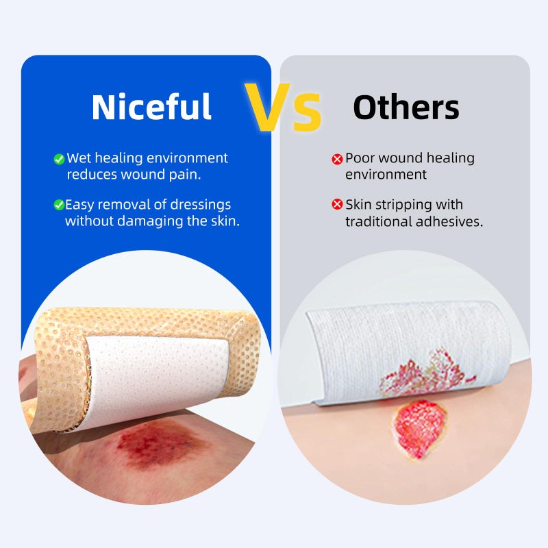 Niceful Ultra Soft Silicone Foam Dressing 3"x3" (10 Pcs)| Large Bandages for Wounds Pressure Sores Post-Surgery - Image 2