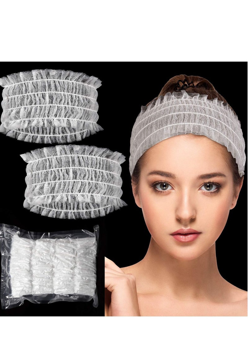 NIBEMINENT 100 Pieces Disposable Spa Headbands Soft Non-Woven Facial Hair Band Elastic Cloth Stretch Skin Care Makeup Sauna Supplies for Women Girls (White) - Image 1